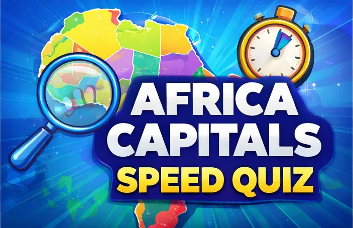 Africa capitals speed quiz game with map and timer